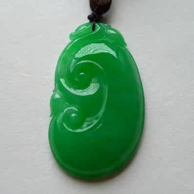 专柜正品缅甸满绿翡翠如意吊坠天然玉石阳绿色富贵如意挂件男女款