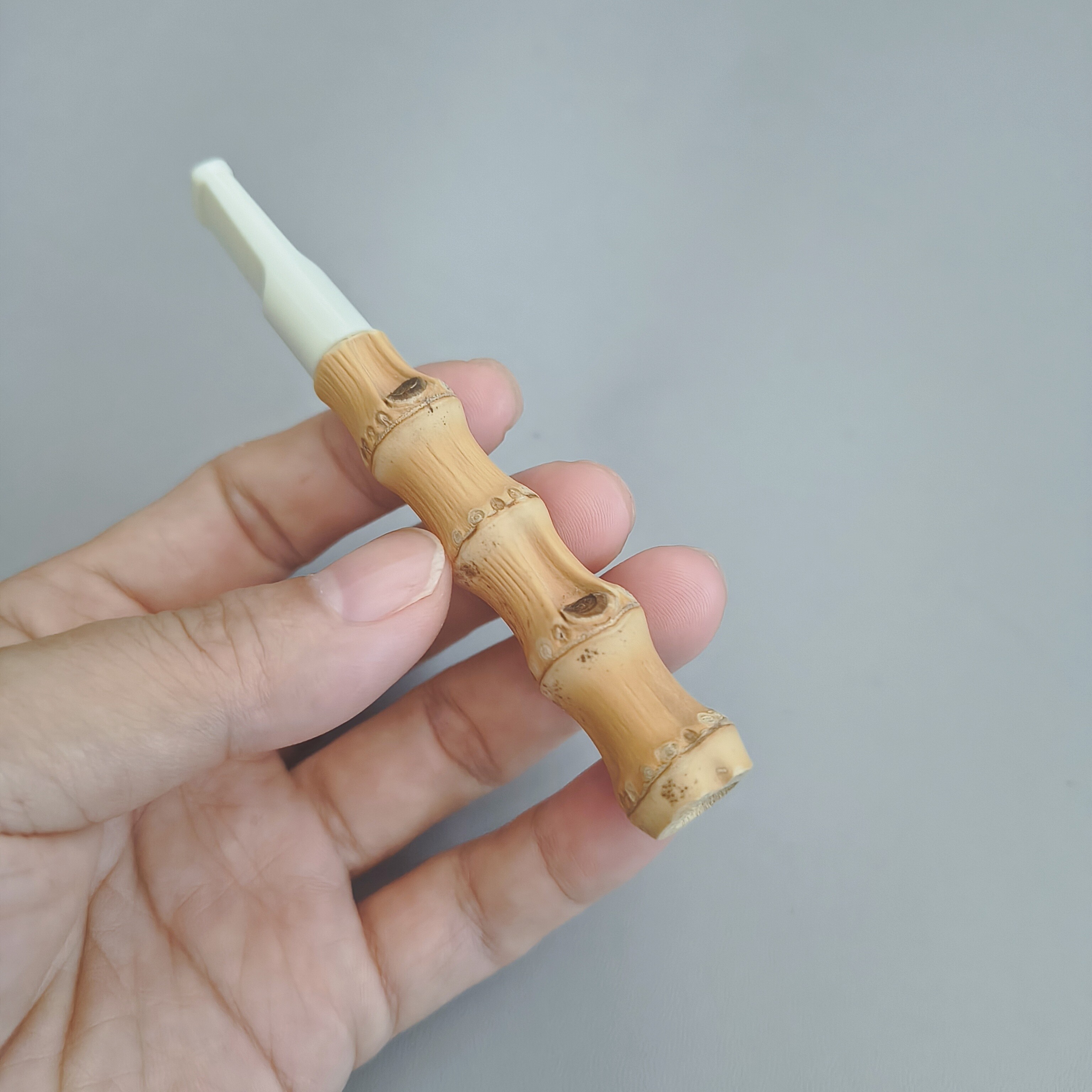 新款纯手工制作天然竹鞭竹子烟嘴原味可把玩粗烟嘴一物一图图片