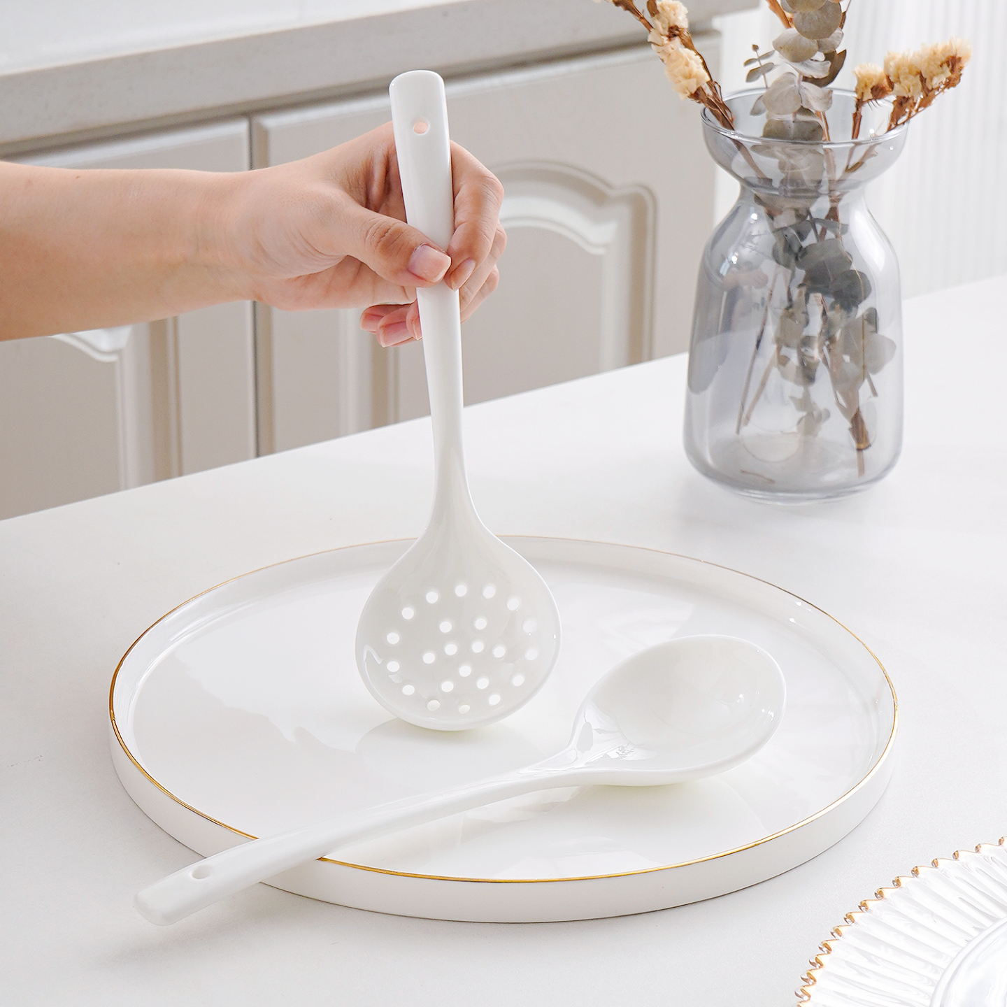 骨瓷家用火锅漏勺套装细腻易清洗