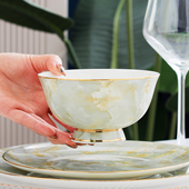 爱家2026新款 金边玉石纹理骨瓷碗4.5英寸米饭碗家用中式 6英寸面碗