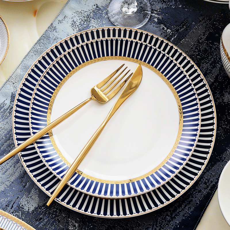 瑞玖骨瓷西餐盘轻奢圆形可微波盘