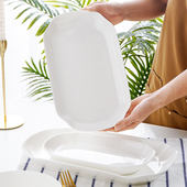 骨瓷长方形大号鱼盘家用纯白蒸鱼盘子10 14英寸深鱼盘餐具菜盘