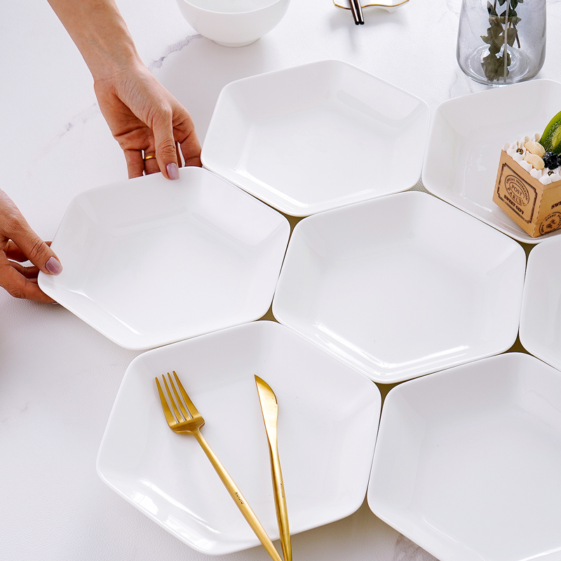 好摞放六角拼盘骨瓷8英寸深汤盘