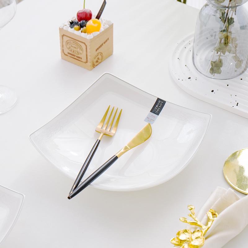 翘脚盘骨瓷家用四方形轻奢可微波