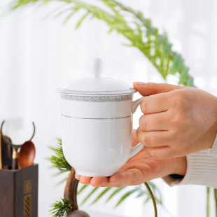 中式 带盖茶杯办公杯骨瓷家用喝茶杯子大容量陶瓷盖杯待客杯定制