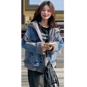 现货牛仔拼接仿羊羔毛外套女加绒加厚连帽A118-P230-K345图片