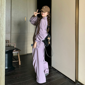 运动风个性街头休闲风时尚套装休闲时尚运动夏季宽松春秋百搭阔腿图片