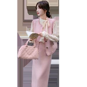 法式名媛小香风马甲裙女2025春季新款千金感粉色半身裙图片