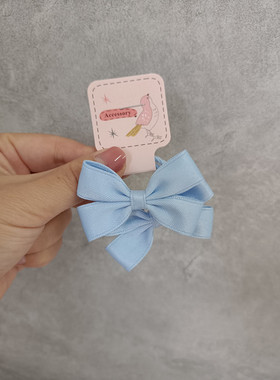 原创可爱宝宝小女童头绳 浅蓝色有光泽迷你小蝴蝶结发圈发绳皮筋