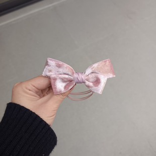 原创秋冬新款高弹多股头绳粉色丝绒蝴蝶结扎头发发圈橡发绳皮筋