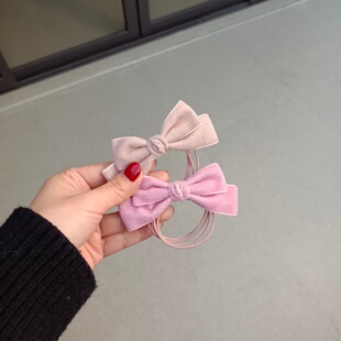 原创秋冬新款高弹多股头绳粉色银丝绒蝴蝶结扎头发发圈橡发绳皮筋