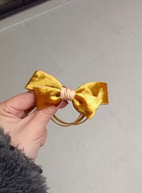 原创秋冬新款高弹多股头绳姜黄色丝绒蝴蝶结扎头发发圈橡发绳皮筋