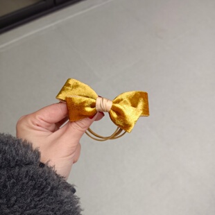 原创秋冬新款高弹多股头绳姜黄色丝绒蝴蝶结扎头发发圈橡发绳皮筋