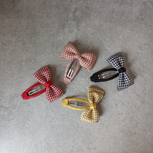 原创文艺风甜美儿童发布艺格子小蝴蝶结BB夹边夹刘海夹碎发夹头饰