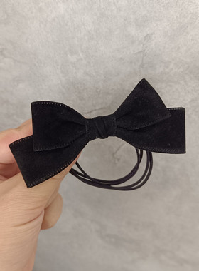 原创韩式少女学生高弹头绳仿皮绒黑色蝴蝶结扎发橡皮筋发绳发圈