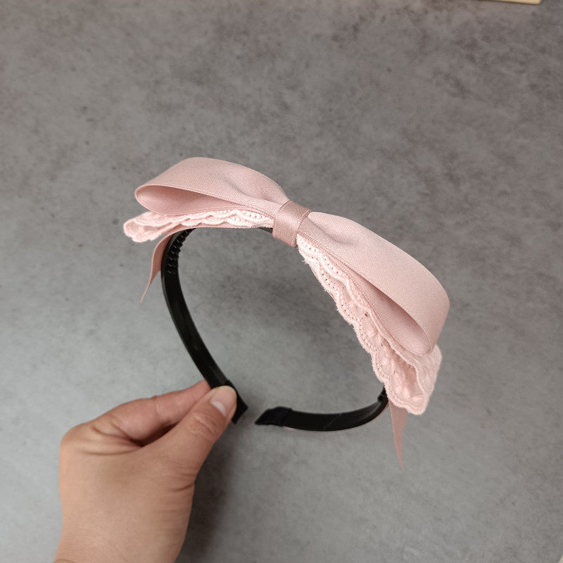 甜美儿童中小学生少女发箍粉色蕾丝蝴蝶结压发发箍塑料带齿头箍