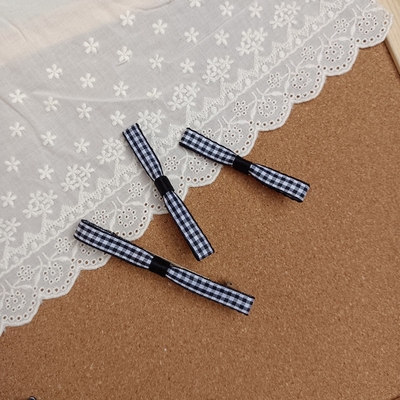 原创OL简约布艺黑白格子一字型蝴蝶结边夹刘海夹发夹顶夹马尾夹
