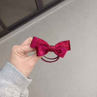 原创秋冬新款高弹多股头绳酒红色丝绒蝴蝶结扎头发发圈橡发绳皮筋