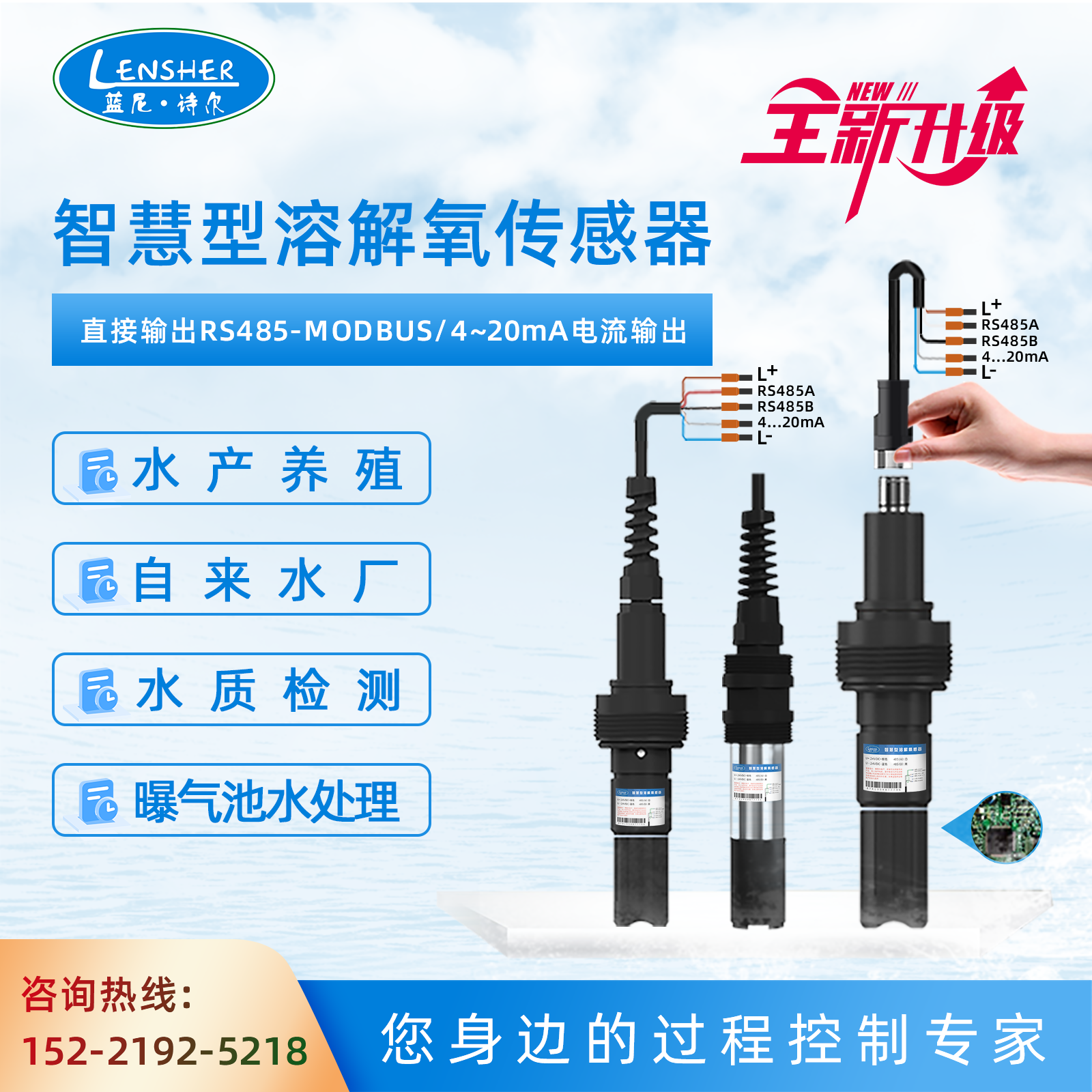 蓝尼诗尔智慧型溶氧传感器RS485物联网电极数字荧光法溶解氧检测