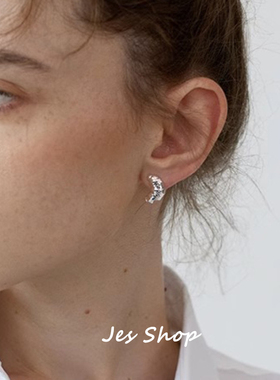 Jes Shop趣味牛角包耳钉女小众设计纯银针时尚简约高级感百搭耳环