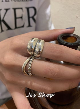 Jes Shop波浪光形面ins风做旧厚实冷淡风指环小众情侣戒指男女款