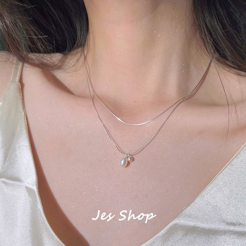 Jes Shop双层叠戴珍珠项链女简约ins风时尚个性百搭高级感锁骨链
