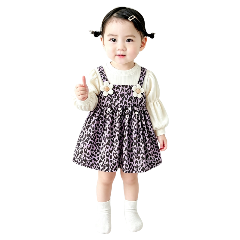 法国URCINS洋气公主裙春秋季女童碎花连衣裙新款小女孩假背带裙