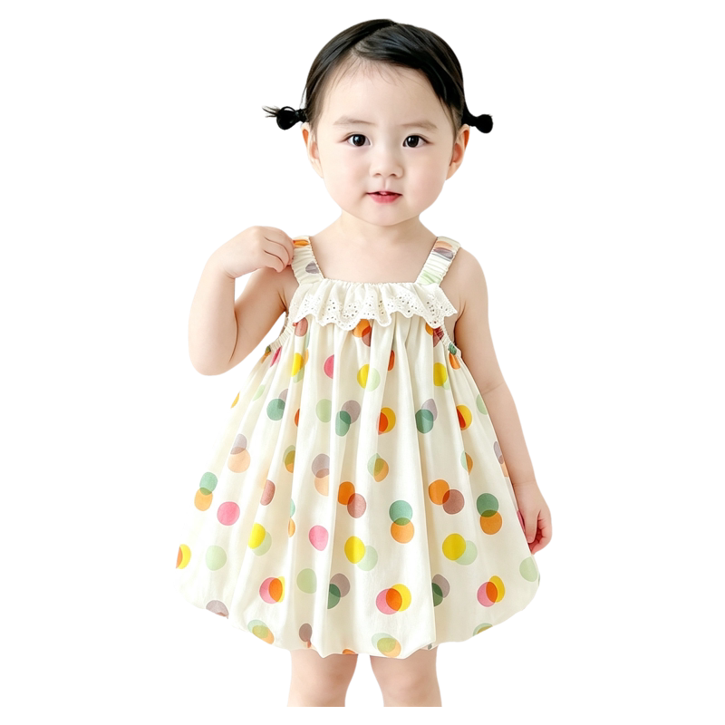 法国URCINS连衣裙夏季新婴幼儿多巴胺波点吊带女宝宝裙子长裙礼服