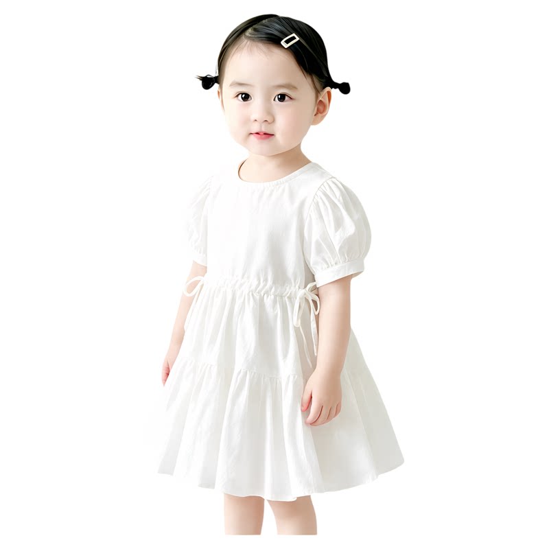 法国URCINS夏装连衣裙新款儿童短袖裙子洋气韩版小女孩白色公主裙