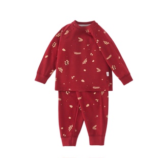 欧美秋冬a类纯棉婴儿衣服儿童内衣套装宝宝红色百天周岁分体两件