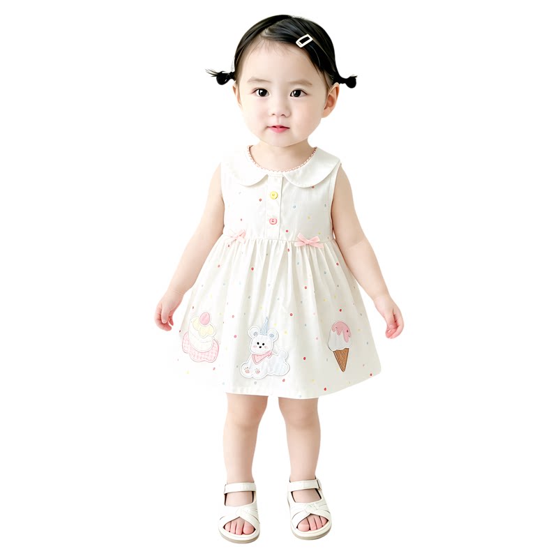 法国URCINS夏季新款婴幼儿可爱甜美风绣花连衣裙宝宝洋气背心裙