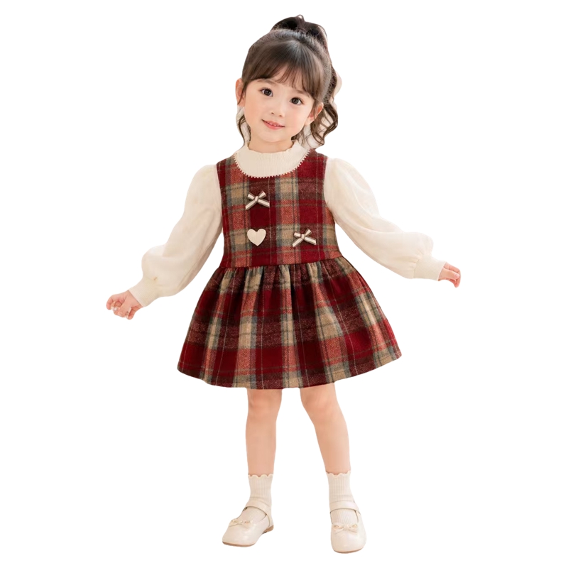法国URCINS女宝宝童装秋装韩版学院风婴幼儿公主裙秋款假两件裙子
