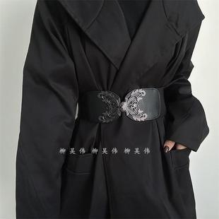 腰封女士简约百搭配裙子古风汉服时尚宽腰带松紧黑色束腰裙带装饰
