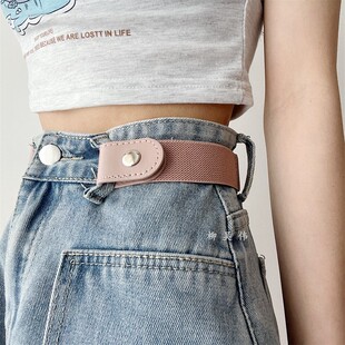 百搭弹力松紧裤 粉红色白色皮带女款 饰时尚 懒人腰带女装 带 配牛仔裤