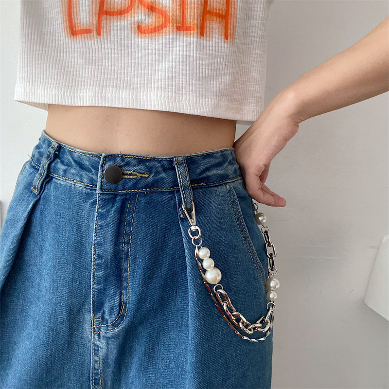 珍珠裤链配饰高级感牛仔裤链子装饰ins高街装饰小众朋克裤子链条