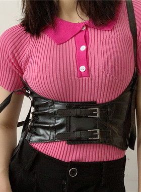 柳吴伟欧美时尚腰封装饰外搭黑色ins朋克风吊带配西装腰带女束腰