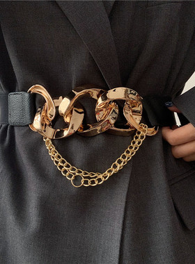 金属链条弹力松紧腰带女时尚百搭配连衣裙子西装街拍潮流腰封个性