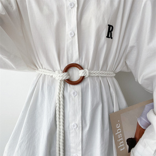 法式优雅打结麻绳腰带女夏季百搭装饰配裙子外套腰封女款收腰白色