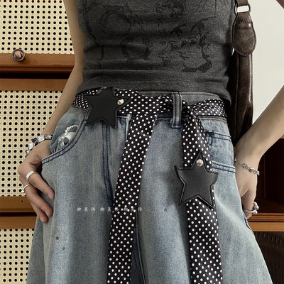 辣妹波点丝巾腰带女配牛仔裤裙子