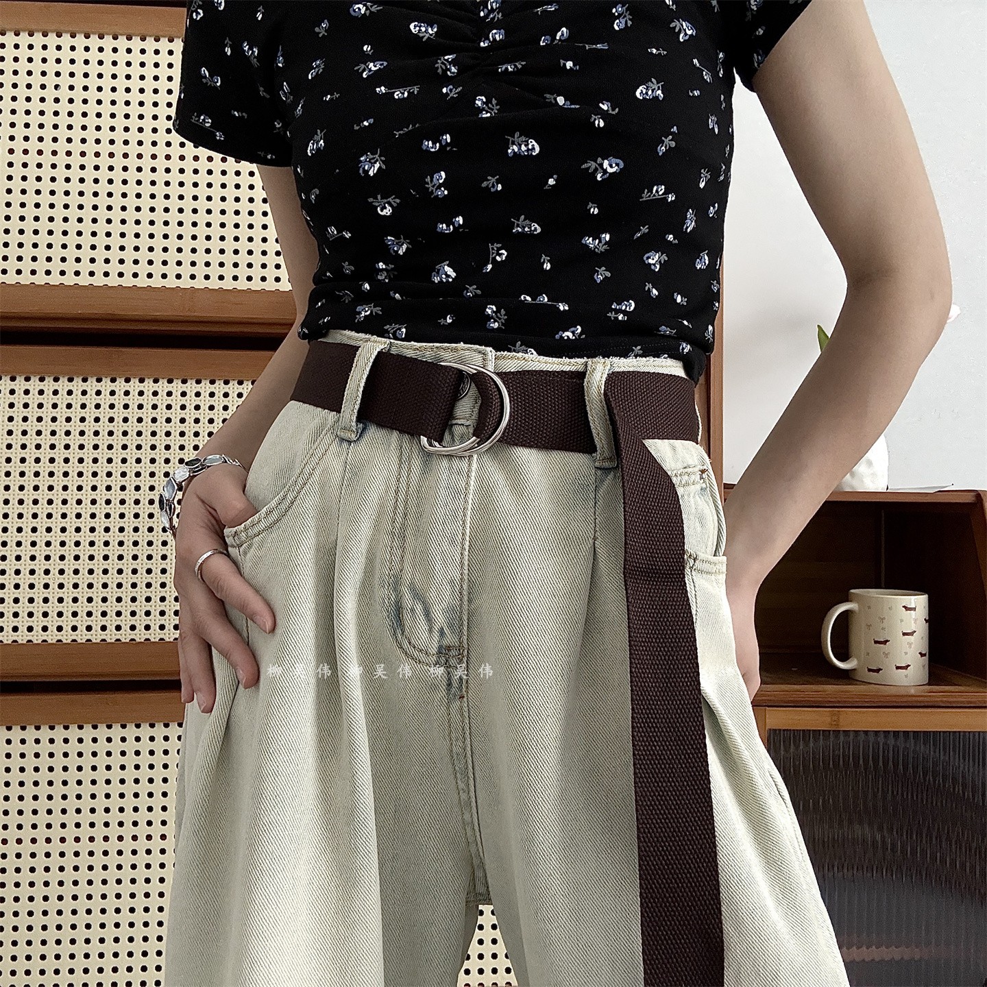 咖啡色帆布皮带~美式风~