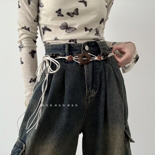 柳吴伟爱心串珠麻绳腰带女款配裙子牛仔裤装饰民族风波西米亚腰绳