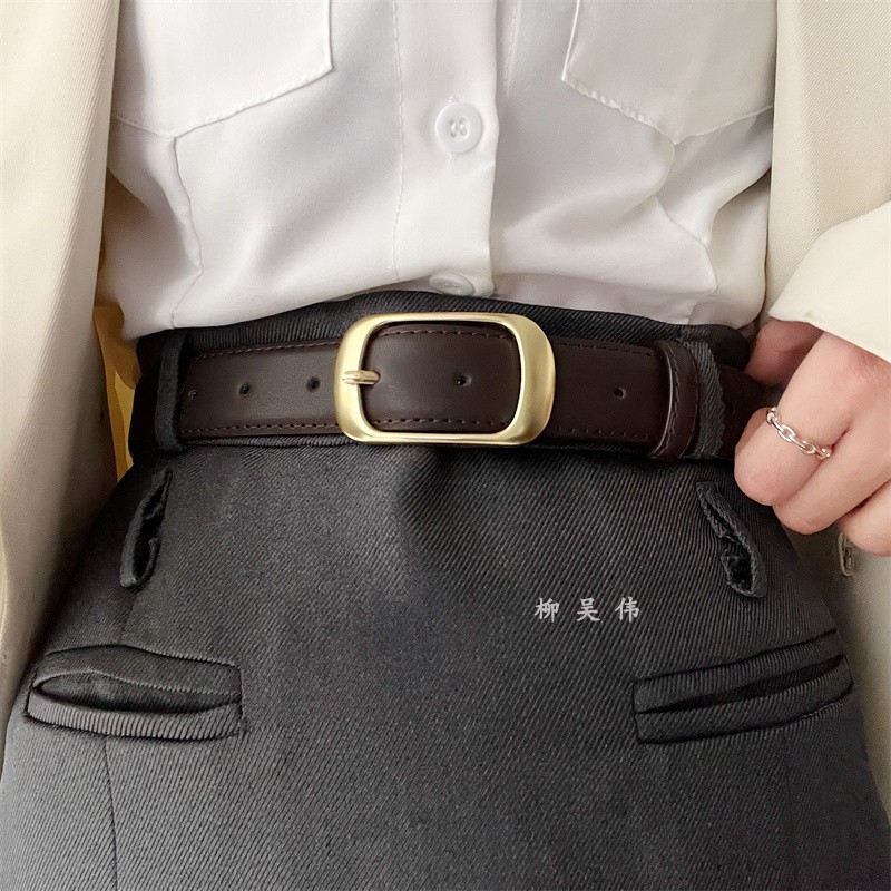 复古真皮皮带配裤子可以~