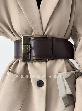 美式辣妹宽腰带女复古美拉德风配裙子西装腰封夸张高级感皮带棕色