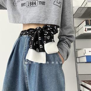 D字母长条丝巾收腰神器改小腰带装饰配牛仔裤子时尚皮带女款配饰