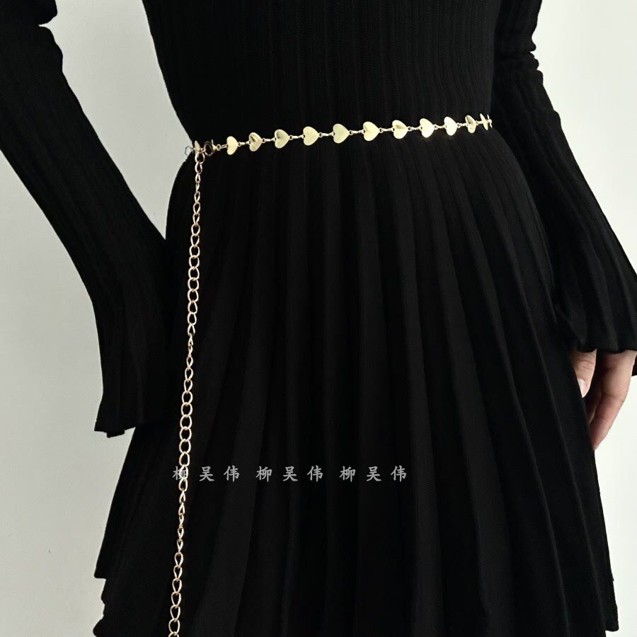 金色精致小爱心腰链配饰~优雅~