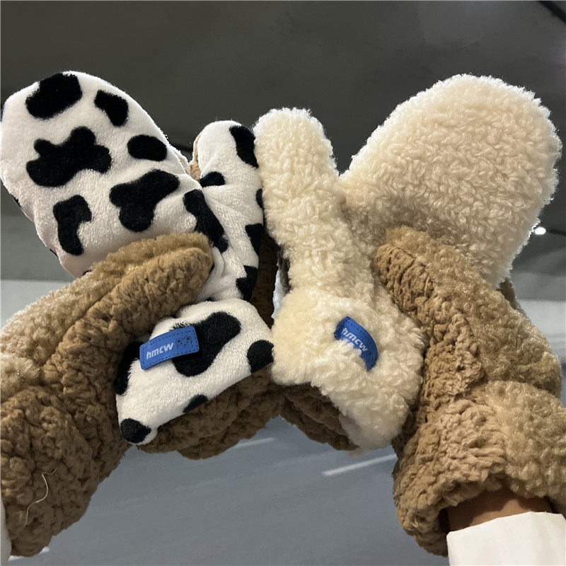 手套女冬天加绒学生可爱韩版防寒卡通加厚毛绒骑行保暖棉冬季全指