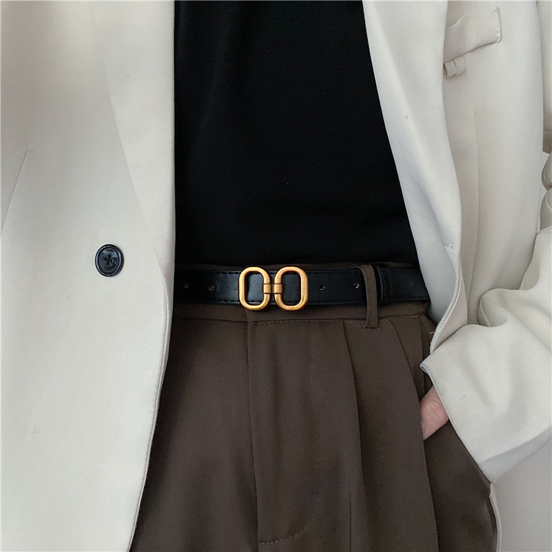 复古皮带女装饰高级感腰带细款百搭牛仔裤裤带个性ins风简约黑色