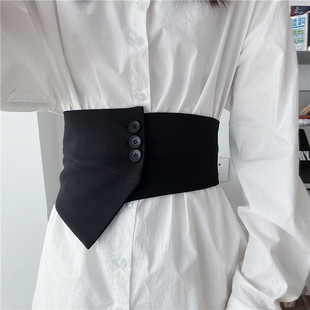 弹力松紧腰封 西装 欧美黑色不规则布腰带女超宽装 饰配连衣裙子衬衫