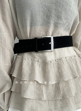 柳吴伟绒面宽腰带女配裙子收腰美式辣妹腰封大衣西装外穿网红同款