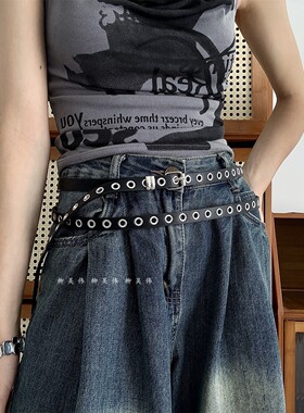柳吴伟美式加长双圈皮带女款配牛仔裤裙子收腰装饰高级感腰带细款